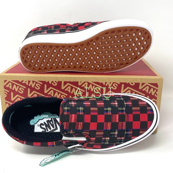 Vans Comfycush Slip On Canvas Plaid Check Red Wome - Picture 3 of 9